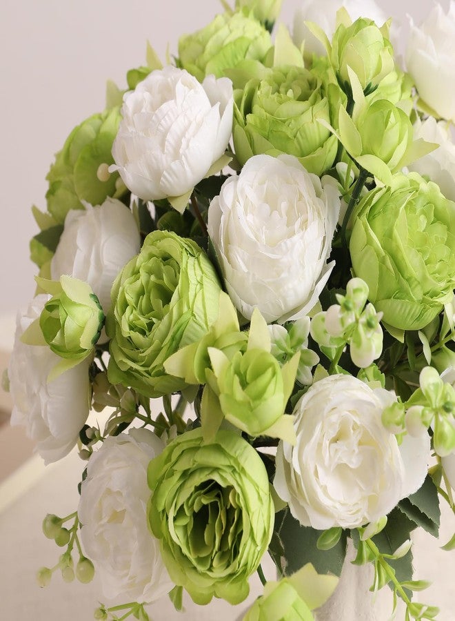 Floweroyal 4 Bunches Peony Artificial Flowers Green Flowers Silk Peonies Bouquets for Wedding Party Table Centerpieces Floral Arrangement Home Kitchen Decor - Image 2