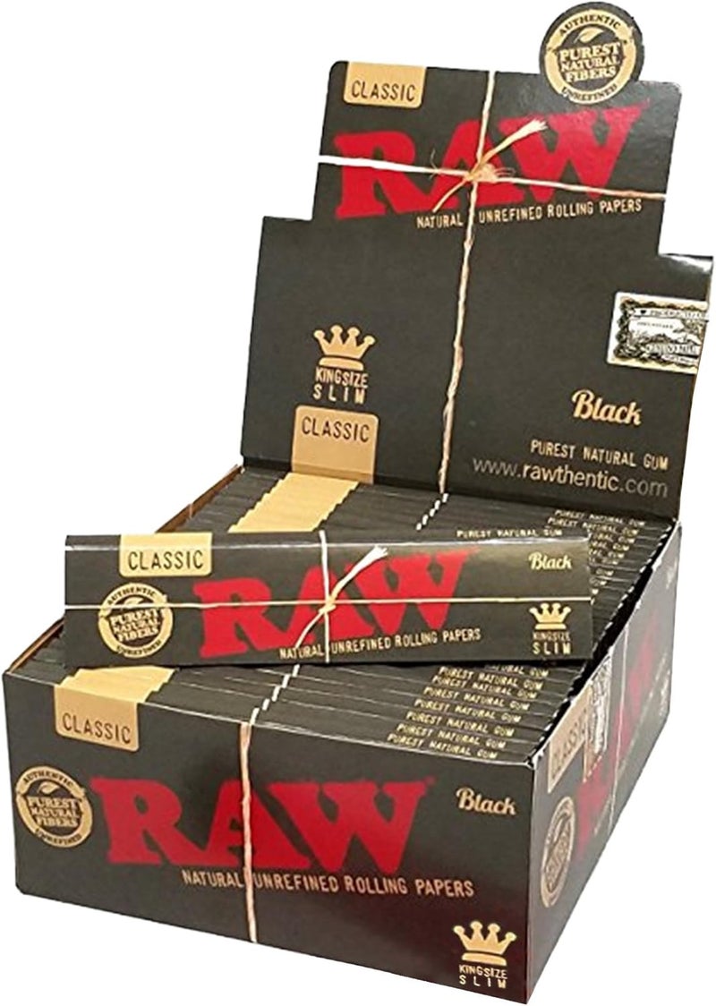 Raw Classic Black King Size Slim Natural Unrefined Ultra Thin 110mm Rolling Papers (50 Packs) - Image 1