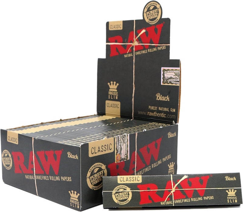 Raw Classic Black King Size Slim Natural Unrefined Ultra Thin 110mm Rolling Papers (50 Packs) - Image 2