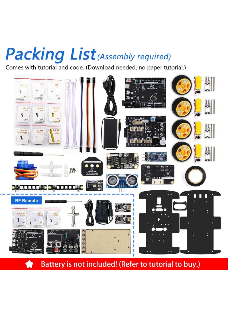 FREENOVE Freenove 4WD Car Kit with Remote (Compatible with Arduino IDE), Line Tracking, Obstacle Avoidance, Ultrasonic Sensor, Wireless Control Motor Servo  - Image 2