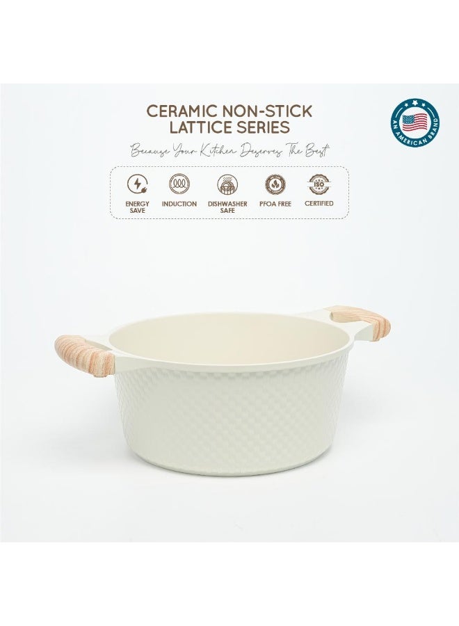 VAV GET Healthy & Safe Ceramic Nonstick 10-Pcs Cookware Set, Non-Toxic, Induction Ready, PFAS-PFOA Free Set with Soft-Touch Handles. Lattice Series Includes: 28cm and 24cm Casseroles with 28cm Steamer, 28cm Wok and 28cm Shallow Pans, 26cm Fry Pan. - Image 2