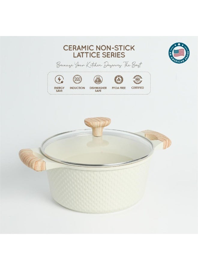 VAV GET Healthy & Safe Ceramic Nonstick 10-Pcs Cookware Set, Non-Toxic, Induction Ready, PFAS-PFOA Free Set with Soft-Touch Handles. Lattice Series Includes: 28cm and 24cm Casseroles with 28cm Steamer, 28cm Wok and 28cm Shallow Pans, 26cm Fry Pan. - Image 4