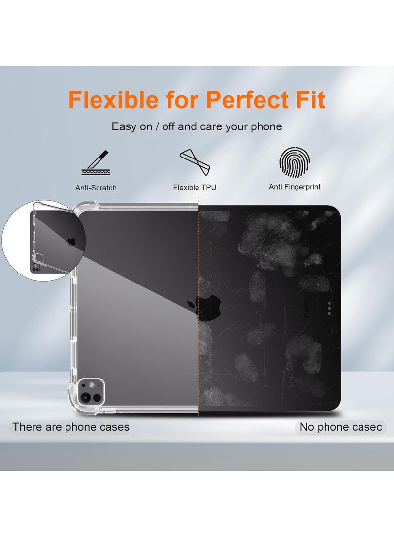 عام لحافظة iPad Pro (M4) 13 Inch (2024)، حافظة شفافة رقيقة للخلفية مصنوعة من مادة TPU الناعمة المضادة للصدمات 【تدعم القلم/القلم Pro】 - Image 4