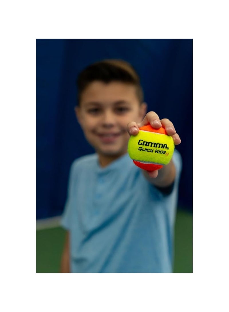 Gamma Quick Kids | bag of 12 ,  60' court Training Tennis Balls for Kids & Beginners, Low-Compression Core Reduces Speed & Bounce, Great for Tennis Practice, USTA & ITF Approved for 10 & Under Tournaments - Image 3