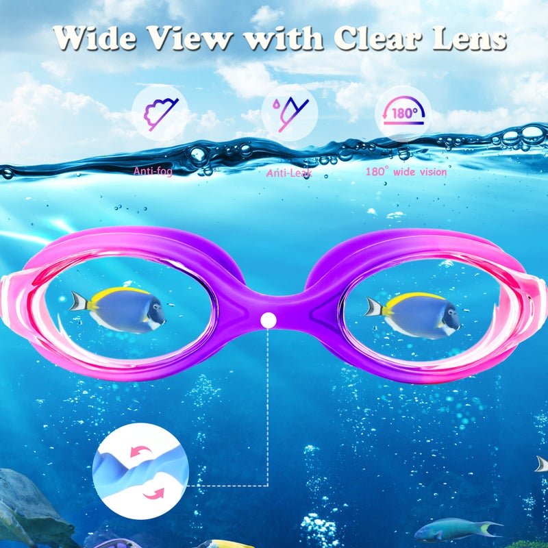 EWPJDK Kids Swim Goggles - 2 Pack Swimming Goggles Anti Fog Anti-UV No Leaking For Children Teens Boys & Girls Age 3-15 (Purple & Blue) - Image 3
