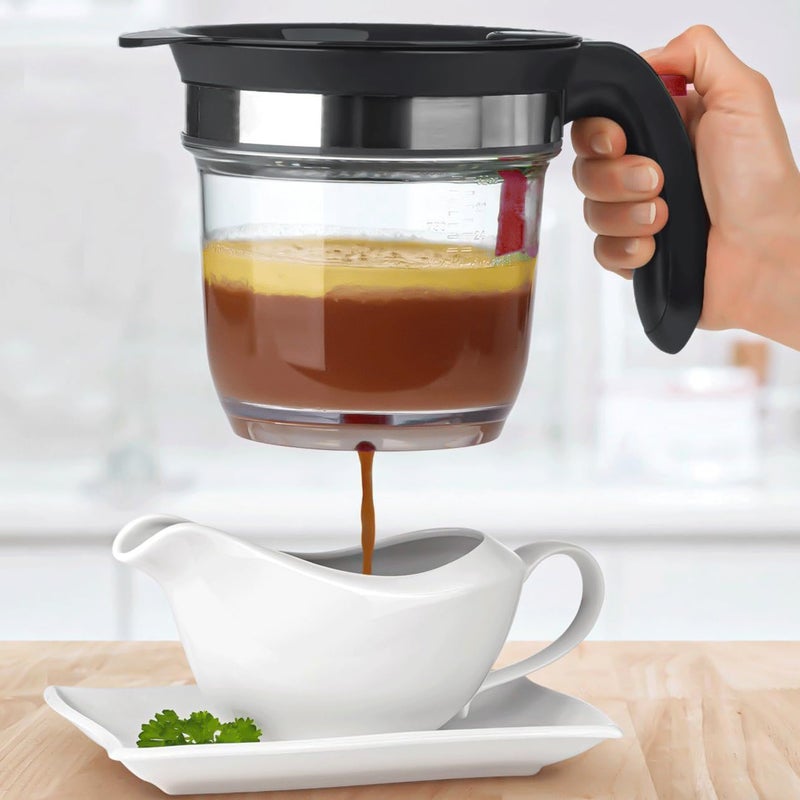 IVYHOME Fat Separator for cooking, 4 Cups Plastic Fat Strainers with Bottom Release, Gravy Grease Separator, Soup Oil Separator Measuring Cup - Image 1