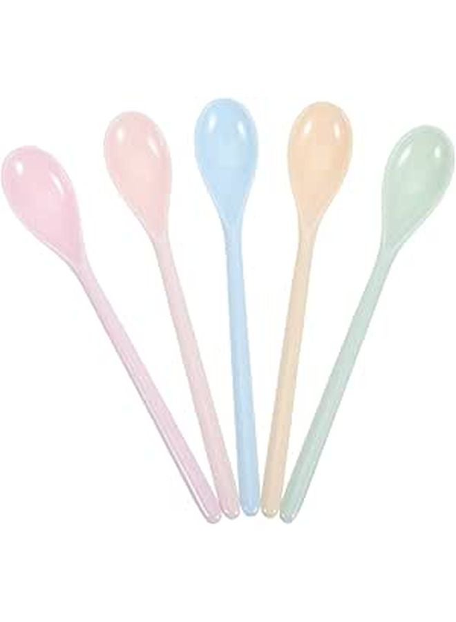 5 Pcs Long Handle Plastic Spoons For Kids Safe Sturdy Utensils Independent Eating - Image 1
