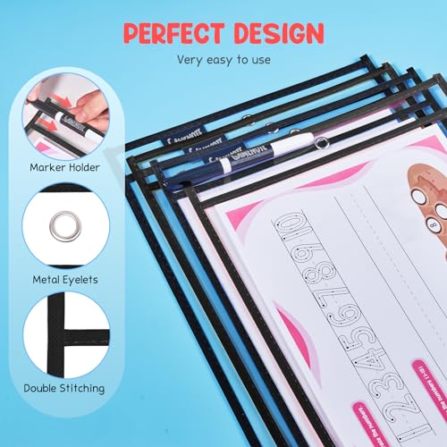 Gamenote Dry Erase Pockets 30 Pack with Rings, Oversized Reusable Plastic Sleeves Shop Ticket Holders Sheet Protectors Teacher Supplies Organization for Classroom Must Have (Black) - Image 3