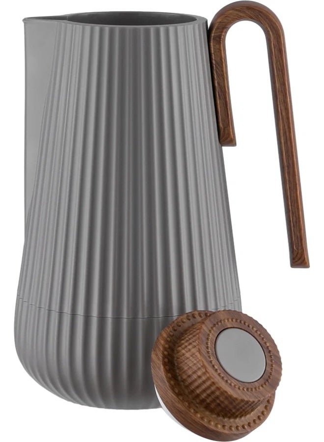 Glory Thermos, 0.7 Liter, Wooden Handle, Glass Interior, Wooden Pump - Cappuccino - Image 4