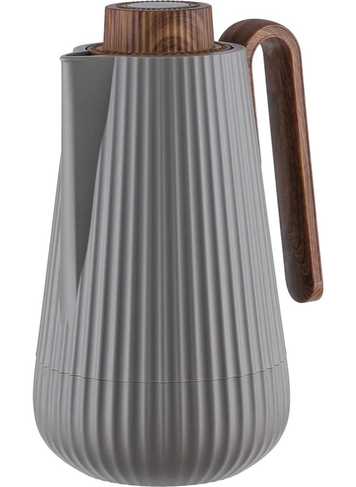 Glory Thermos, 0.7 Liter, Wooden Handle, Glass Interior, Wooden Pump - Cappuccino - Image 3