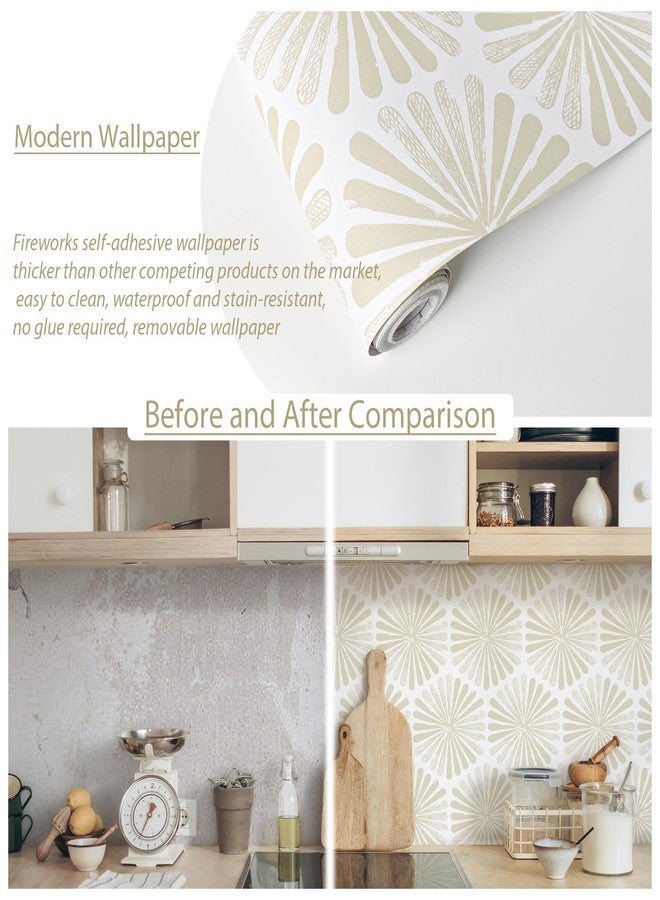 Naphite Modern Peel and Stick Wallpaper Boho Contact Paper Self Adhesive Removable Wallpaper for Bathroom Waterproof Geometric Contact Paper Cabinets Farmhouse Beige Striped Wall Decor 17.3inW 78.7inL - Image 3