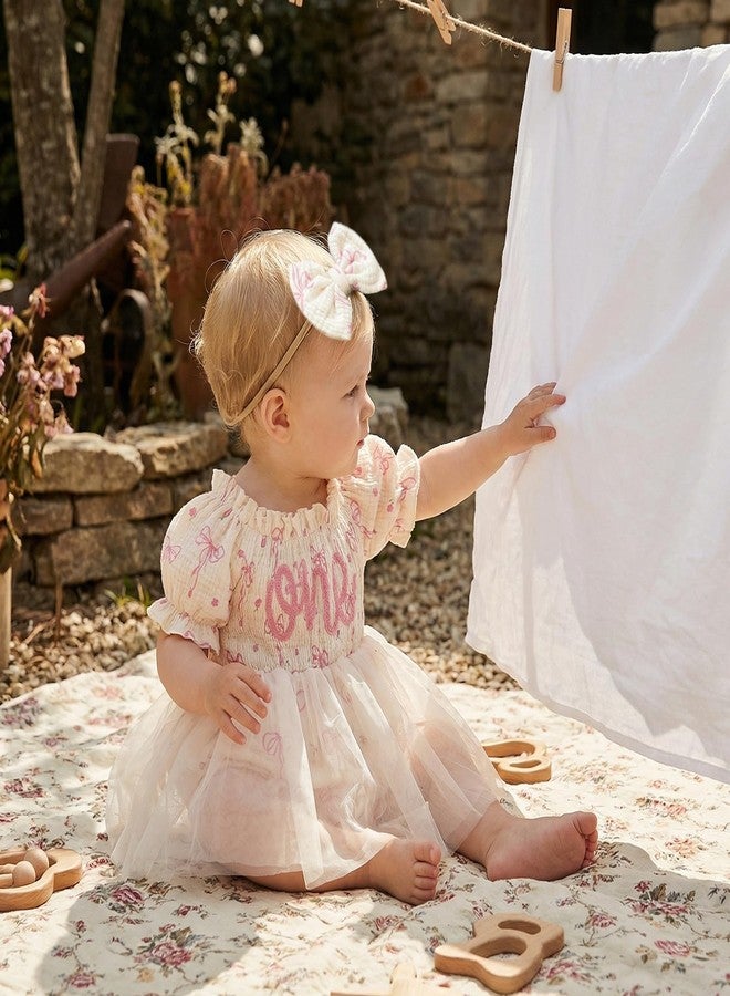 Socutebabe طقم عيد الميلاد الأول من Socutebabe للبنات، فستان رومبير مكشكش، فساتين تول توتو، ملابس للبنات بعمر سنة واحدة (فيونكة زهرية كريمية، 12-18 شهرًا) - Image 3