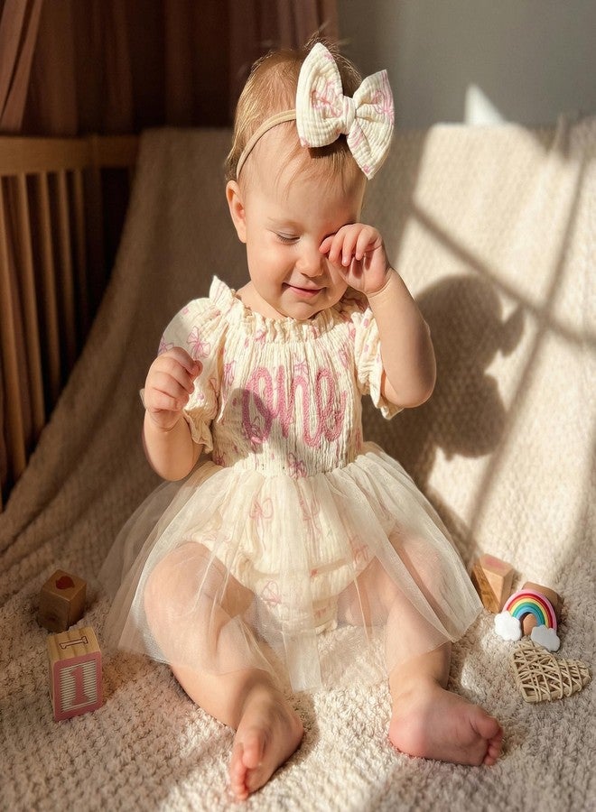 Socutebabe طقم عيد الميلاد الأول من Socutebabe للبنات، فستان رومبير مكشكش، فساتين تول توتو، ملابس للبنات بعمر سنة واحدة (فيونكة زهرية كريمية، 12-18 شهرًا) - Image 2