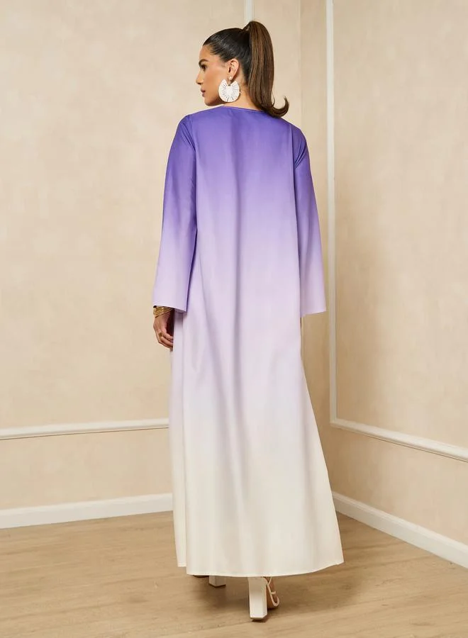 Styli Ombre Print Front Open Abaya with Inner Dress Set