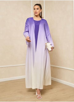 Styli Ombre Print Front Open Abaya with Inner Dress Set  - Image 1