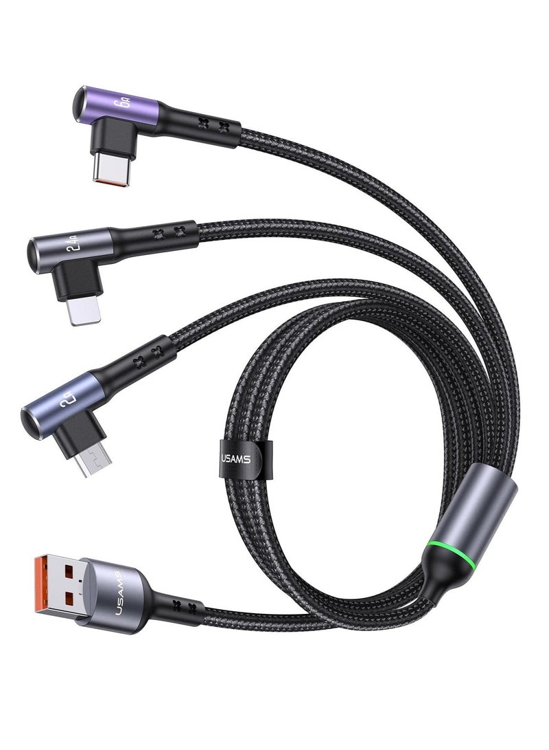 Captaintech Multi Charging Cable, 6A 4ft 3 in 1 Multi USB Fast Charging Cable, 90 Degrees Durable Nylon Braided, Universal Charging Cord with Type-C, Micro USB and IP Port for Cell Phones and More - Image 1