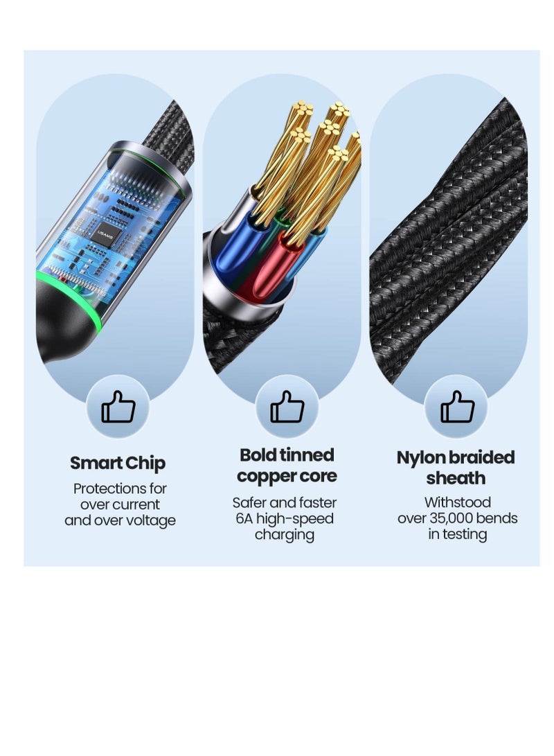 Captaintech Multi Charging Cable, 6A 4ft 3 in 1 Multi USB Fast Charging Cable, 90 Degrees Durable Nylon Braided, Universal Charging Cord with Type-C, Micro USB and IP Port for Cell Phones and More - Image 4