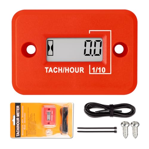 Jayron Nine-Rong Self-Powered Tach Hour Meter Digital LCD Inductive Tachometer Timing RPM Measuring Waterproof Design,for Gas Engine Lawn Mower Motorcycle Snowmobile Generator(2 Stroke)(Red) - Image 1