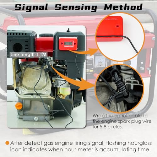 Jayron Nine-Rong Self-Powered Tach Hour Meter Digital LCD Inductive Tachometer Timing RPM Measuring Waterproof Design,for Gas Engine Lawn Mower Motorcycle Snowmobile Generator(2 Stroke)(Red) - Image 3