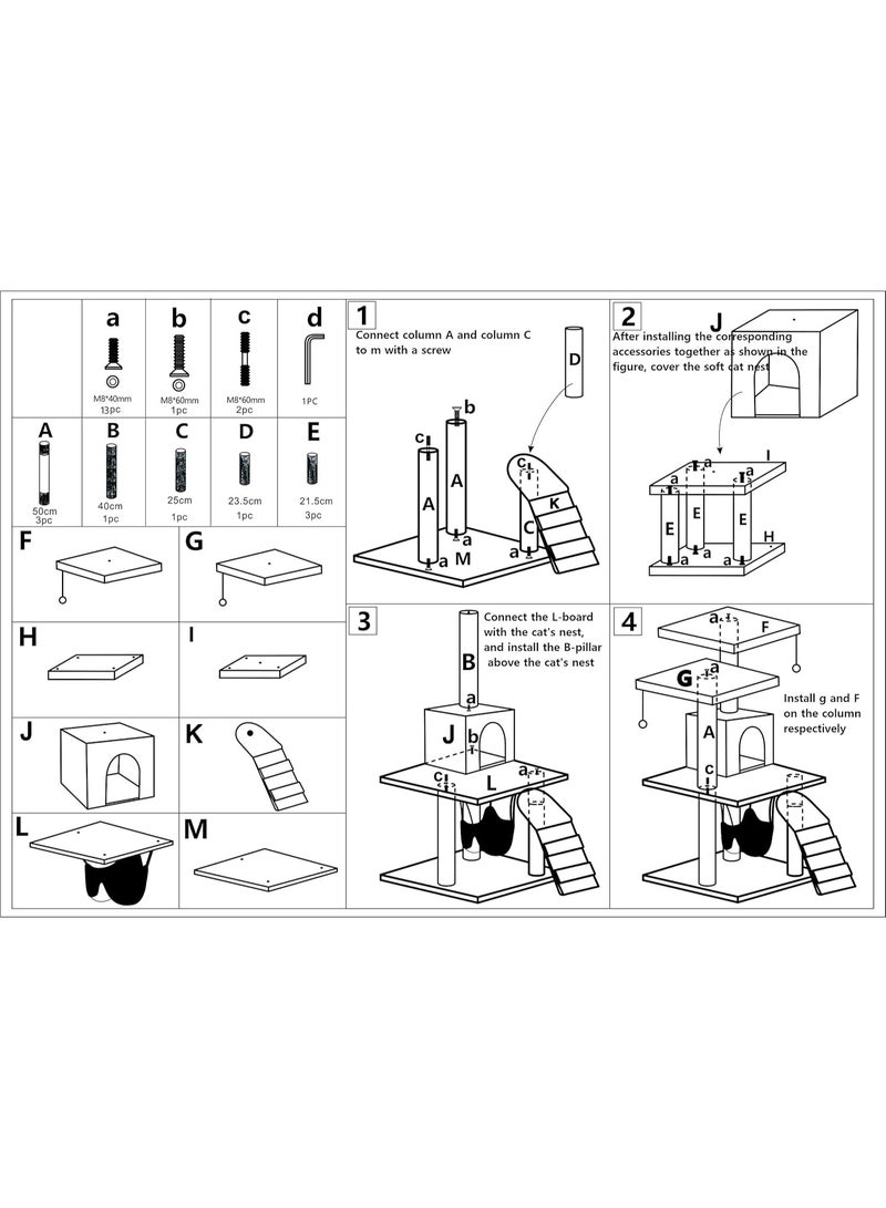 BLOOMING TIME Multi-Level Cat Tree Tower with Scratching Posts, Hammock, Condo, Ladder and Hanging Toys, Grey - Image 4