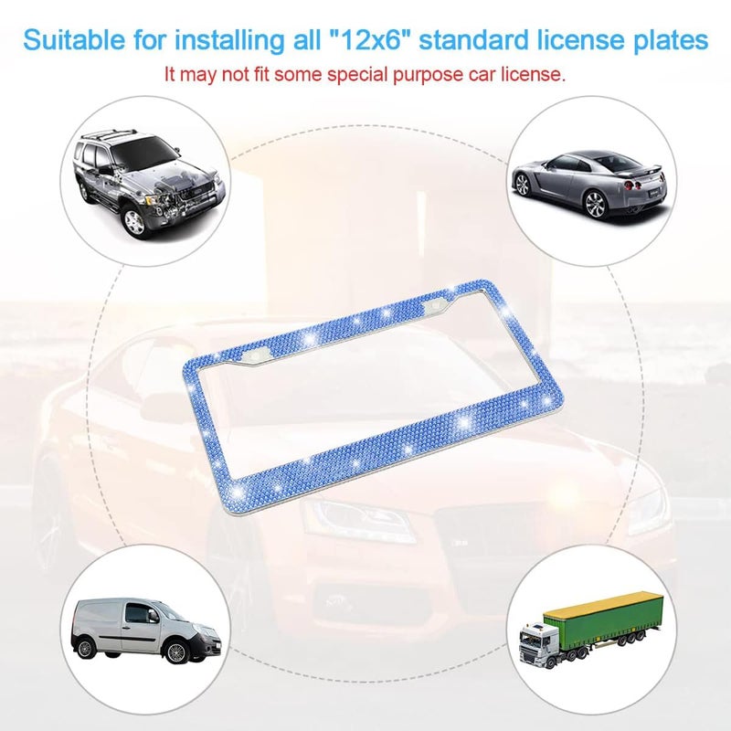 YALOK Bling 2Pcs Car License Plate Frame  Handcrafted Crystal Stainless Steel License Plate Frame  Sparkly  Durable  Universal Fit  Car Accessories For Girls  Women (Dark Blue) - Image 5