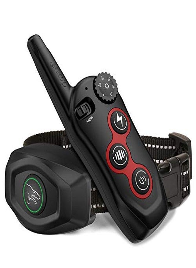 دوبي طوق تدريب الكلاب - طوق مضاد للنباح قابل لإعادة الشحن مع جهاز تحكم عن بعد وصدمات كهربائية، مزود بثلاثة أوضاع تدريب: صوت تنبيه، اهتزاز، وصدمة كهربائية. مقاوم للماء بنسبة 100%، يصل مداه إلى 1300 قدم، مناسب للكلاب الصغيرة والمتوسطة والكبيرة (أسود). - Image 1