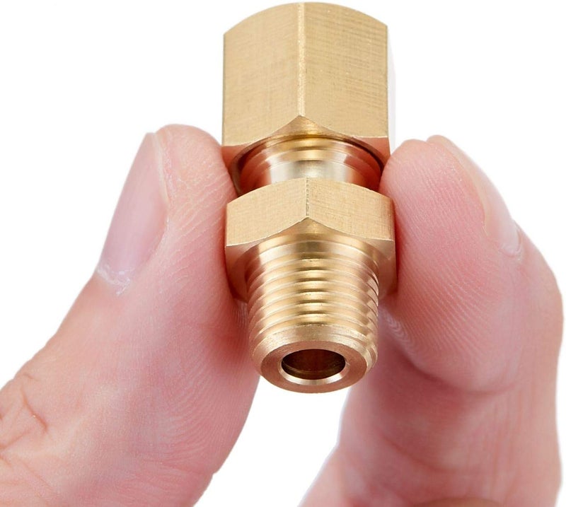 LitOrange 4 Pack Metal Brass Compression Tube Pipe Fitting Connector, Straight Coupling Adapter, 1/4" Tube OD x 1/4" NPT Male - Image 1