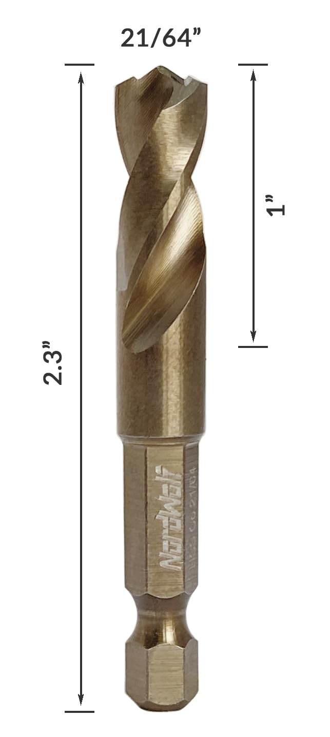 NordWolf 21/64" M35 Cobalt Stubby Drill Bit for Stainless Steel & Hard Metals, with 1/4" Hex Shank for Quick Chucks & Impact Drivers - Image 2
