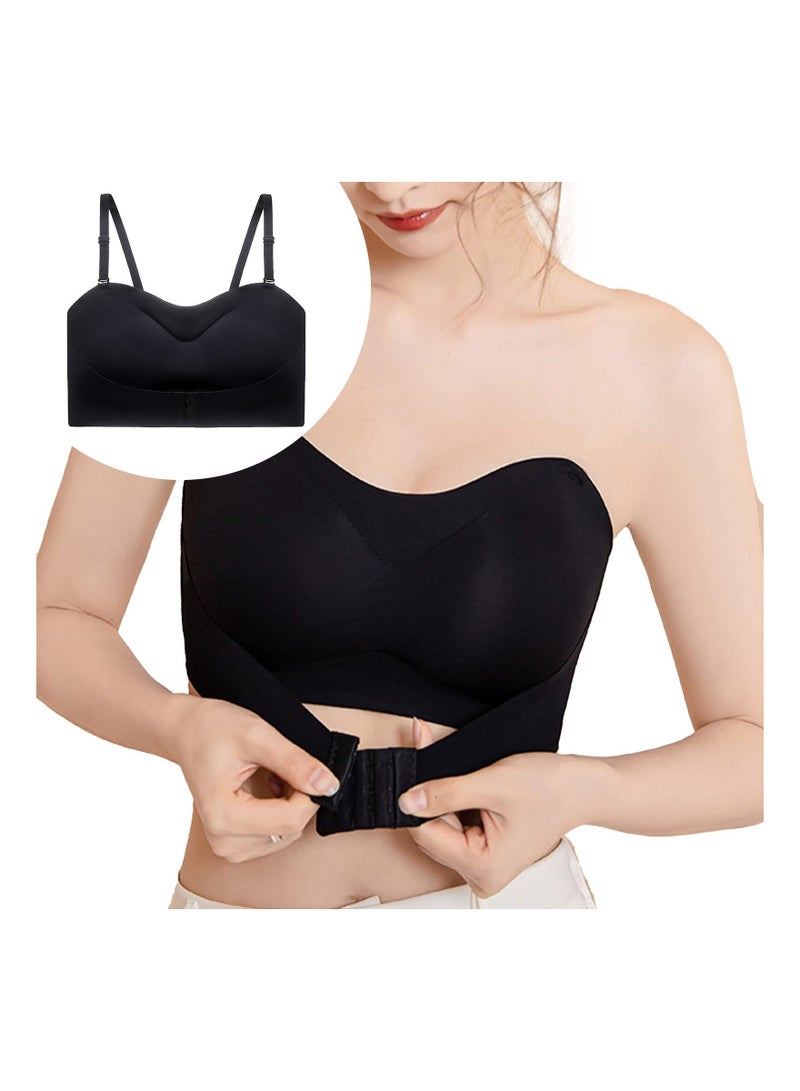 SOLARAE Women Strapless Front Buckle Lift Bra, Underwear Adjustable Gather Up Wireless Front Strap Anti-Slip Invisible Push Up Bra, Invisible Front Hook Underwear Bra for Dates, Travel, Prom, Party(M)(1 Pack) - Image 1