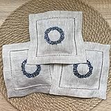 Minhcraft Minhcraft Hand Embroidered Lavender Pillow Sachet Bag Ã¢â‚¬Å“Lavender CrownÃ¢â‚¬Â Natural Linen Cushion 6"x6", Set of 3  - Image 1