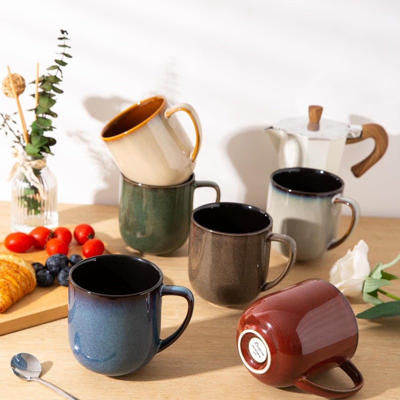 LERATIO 12OZ Ceramic Coffee Mugs Set of 6, Large Porcelain Coffee Cups With Large Handle For Latte,Cappuccino,Milk,Cocoa,|Dishwasher&Microwave Safe Mug Sets,Ideal for Man,Woman,Dad, Mom-Mixing - Image 1