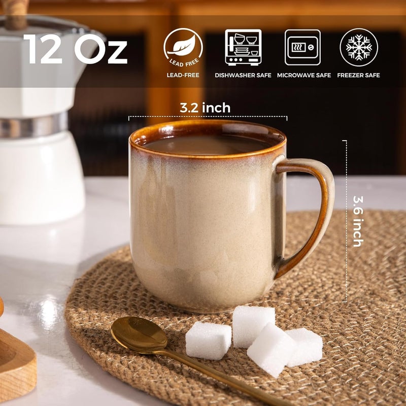 LERATIO 12OZ Ceramic Coffee Mugs Set of 6, Large Porcelain Coffee Cups With Large Handle For Latte,Cappuccino,Milk,Cocoa,|Dishwasher&Microwave Safe Mug Sets,Ideal for Man,Woman,Dad, Mom-Mixing - Image 2