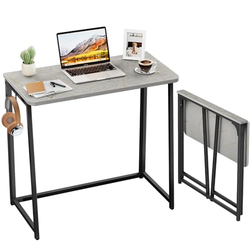 WOHOMO Small Foldable Computer Desk Writing Study Desk Easy Assembly SpaceSaving Foldable Laptop Table Writing Workstation for Home OfficeGrey