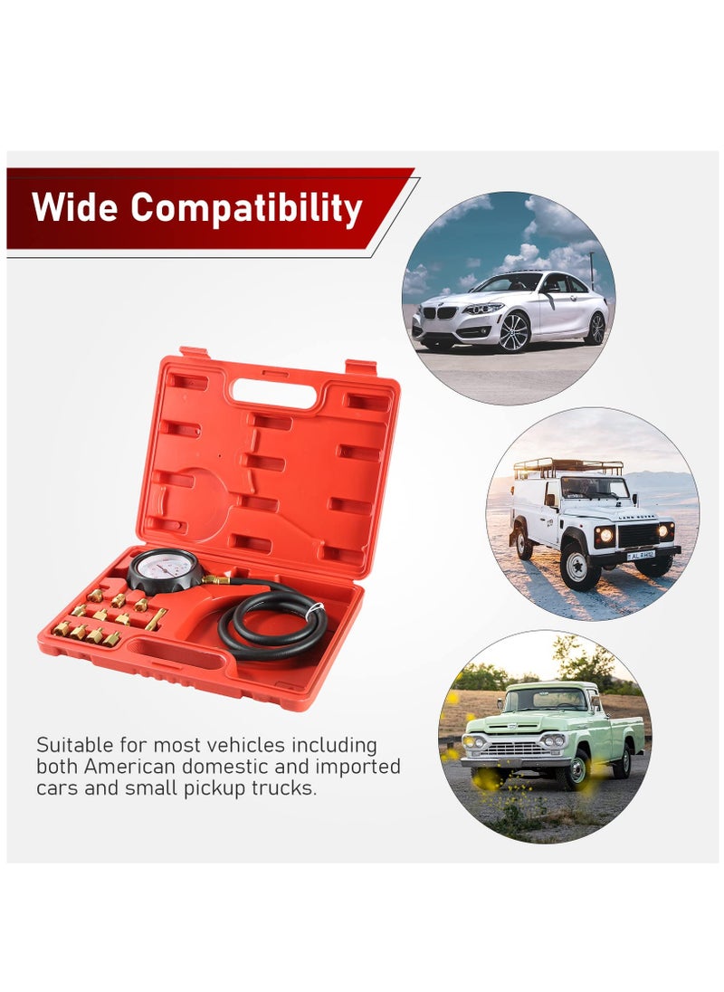 Automotive Oil Pressure and Engine Compression Tester Kit with 500 PSI Gauge Hose and Adapters for Fluid Diagnostics