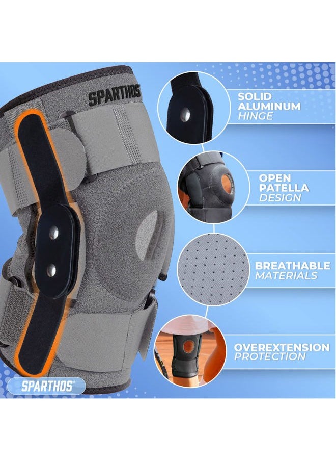 Sparthos - Knee Brace - Relieves ACL, MCL, Meniscus Tear, Arthritis, Tendons Pain - Open Patella Design with Dual Hinges - Patellar Compression Support, Plus Size Fit - For Men and Women (XXX-Large) - Image 1
