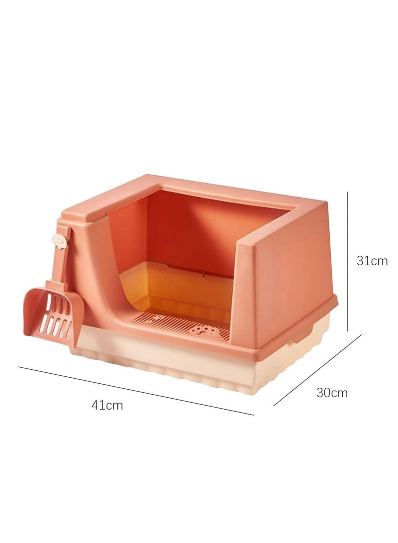 Cat Litter Box Litter Tray Bottom Detachable Semi Enclosed with Scoop Polished Interior Easy to Clean for Small Pets Leakproof Sturdy - Image 2