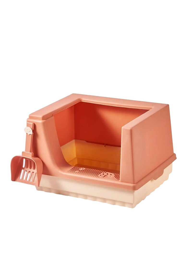 Cat Litter Box Litter Tray Bottom Detachable Semi Enclosed with Scoop Polished Interior Easy to Clean for Small Pets Leakproof Sturdy - Image 1