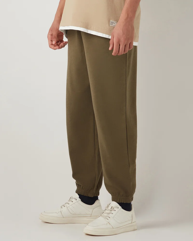 bewakoof Men's Winter Moss Green Oversized Joggers