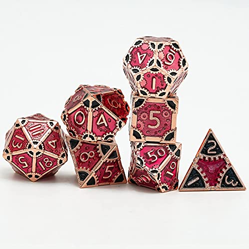 UDIXI Metal DND Dice Set 7Die Polyhedral DD Dice Set for Role Playing Game d and d Red CopperRed Black - Image 5