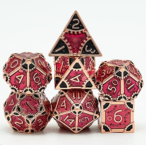 UDIXI Metal DND Dice Set 7Die Polyhedral DD Dice Set for Role Playing Game d and d Red CopperRed Black - Image 1
