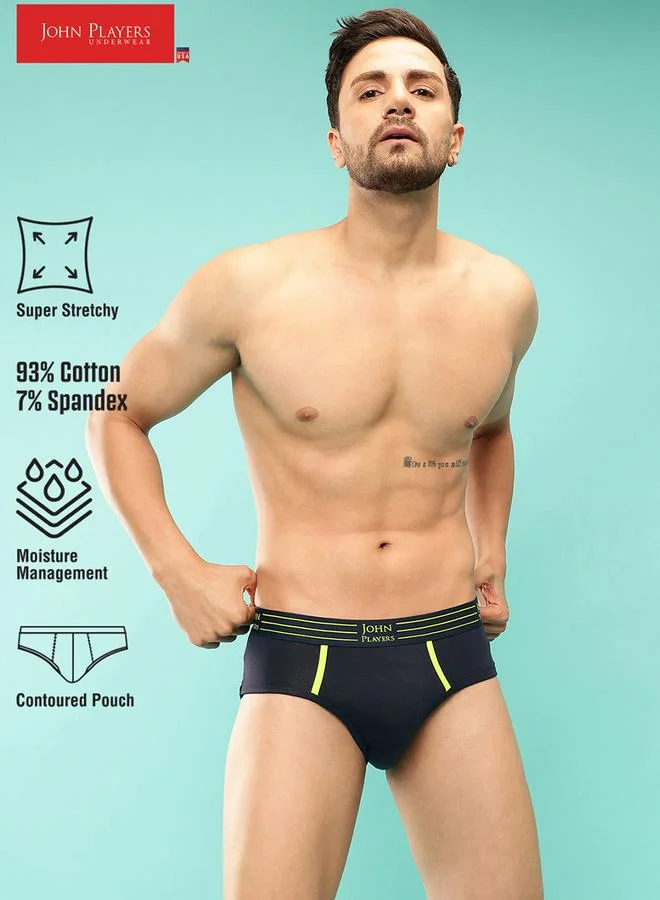 John Players Pack of 2 - Cotton Brief with Striped Waistband