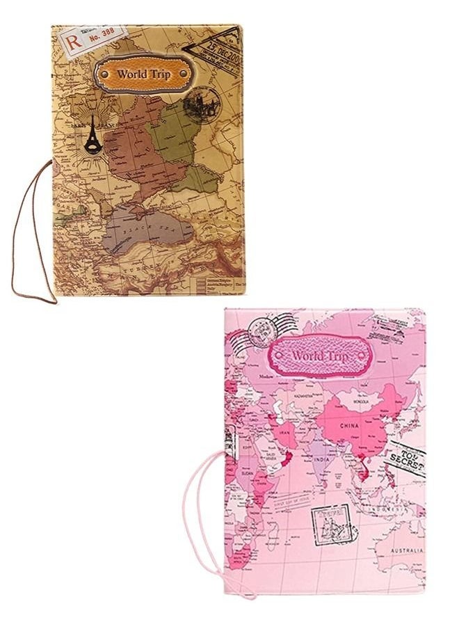 We Happy - 2 Pieces Combo The World Map Premium Waterproof Passport Cover Ticket and Documents Holder - Image 1