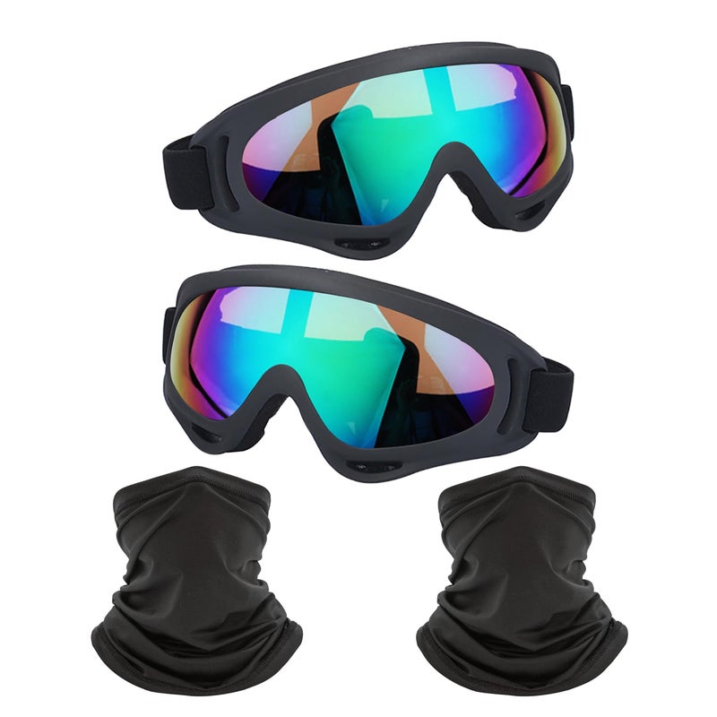 LJDJ Motorcycle Goggles2 Pack Dirt Bike ATV Motocross Riding Hiking Protective with 2 Pack Neck Breathable Bandana Mask Black FrameMulticolor Lens - Image 3