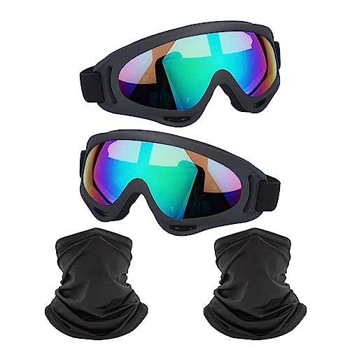 LJDJ Motorcycle Goggles2 Pack Dirt Bike ATV Motocross Riding Hiking Protective with 2 Pack Neck Breathable Bandana Mask Black FrameMulticolor Lens - Image 1