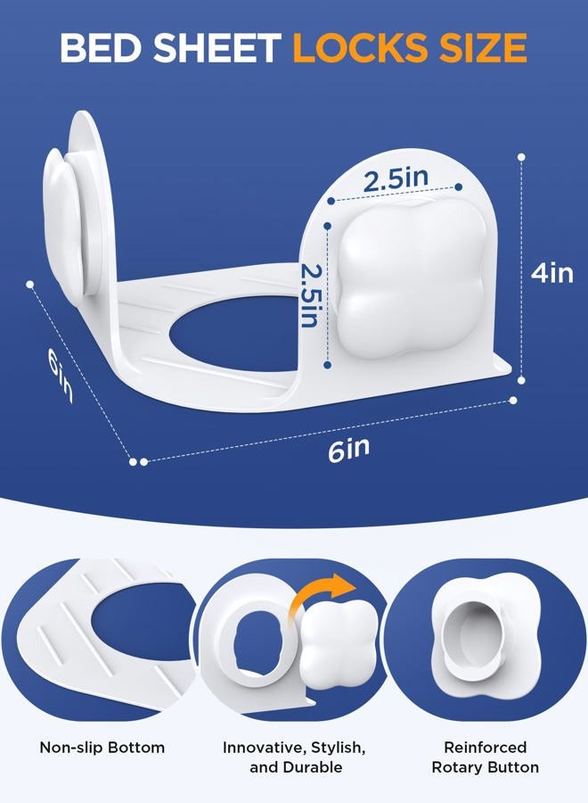 KOXUIUF Sheet Holders Lock Bed Sheet Grippers - Fitted Sheet Holder for Corners Keep Sheets Firm & Tight Fit All Sheet Sizes,360 Degree Bed Sheet Tightener Easy Installation - Image 3