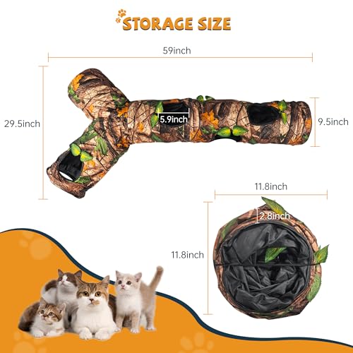 GRETMIX Cat Tunnels for Indoor Cats Large, 3 Way Cat Tunnel with 5 Holes and Leaves, Cat Tunnel Toy with Loud Paper - Pop Up Collapsible - Connect More Tunnels for Large Cat, Puppy, Kitten - Image 3
