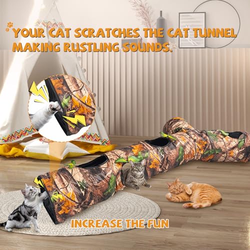 GRETMIX Cat Tunnels for Indoor Cats Large, 3 Way Cat Tunnel with 5 Holes and Leaves, Cat Tunnel Toy with Loud Paper - Pop Up Collapsible - Connect More Tunnels for Large Cat, Puppy, Kitten - Image 5