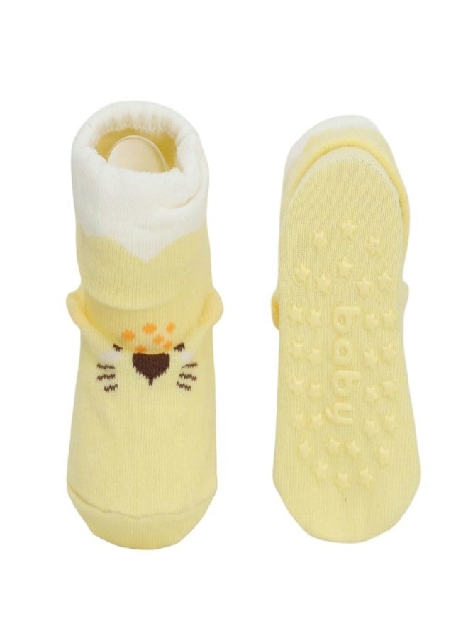 Yellow Bee Animal Design Anti-Skid Socks for Boys, Yellow, Blue, White, 6-12 Months - Image 4