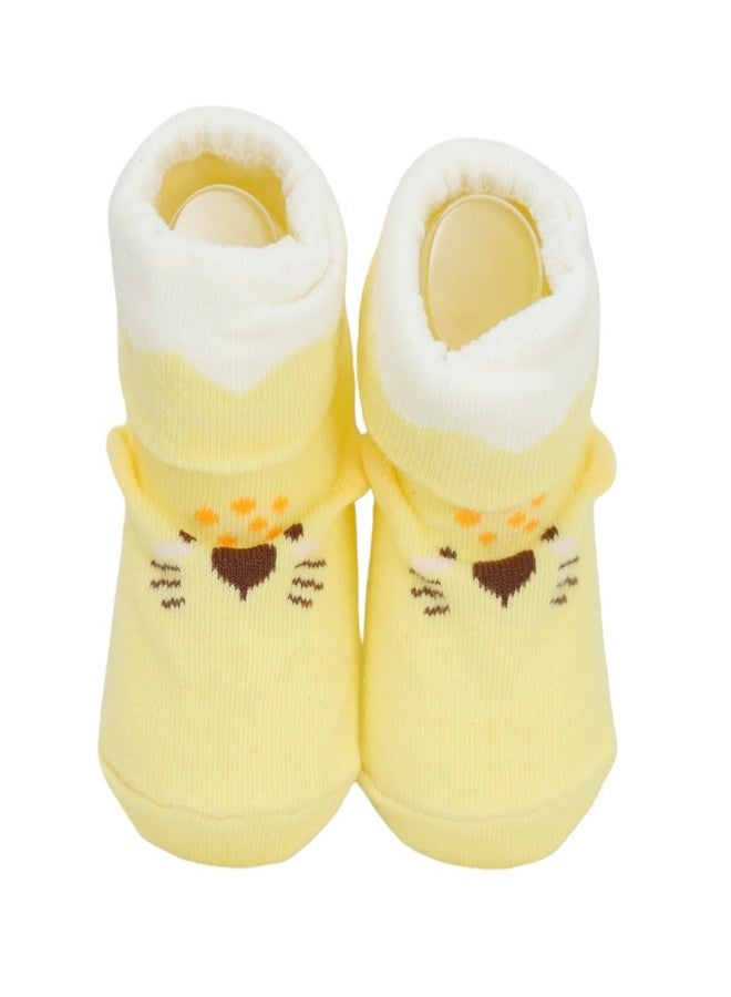 Yellow Bee Animal Design Anti-Skid Socks for Boys, Yellow, Blue, White, 6-12 Months - Image 3
