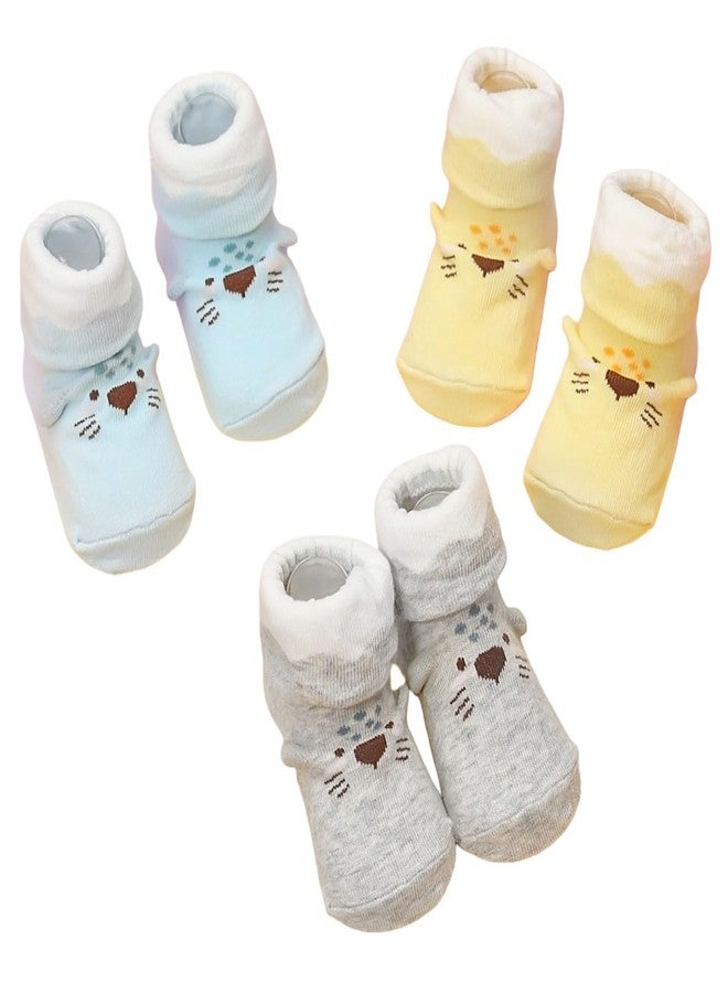 Yellow Bee Animal Design Anti-Skid Socks for Boys, Yellow, Blue, White, 6-12 Months - Image 1